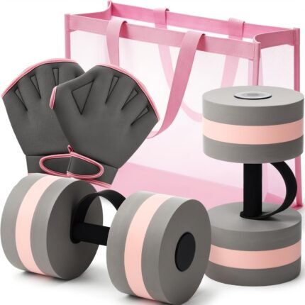 5 pcs aquatic exercise set water aerobics set large mesh beach bag pool fitness equipment foam water dumbbell with handle strip sports aqua gloves for exercise weight loss