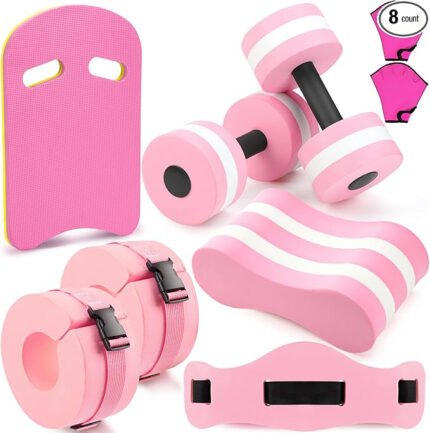 8 pcs water aerobics set including exercise foam dumbbells aquatic swim belt pull buoy swim kickboard sport gloves water weights equipment for aquatic fitness weight loss fitness tool